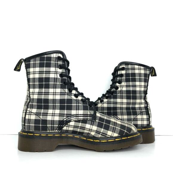 Vintage Dr Martens 1460 Black and White Plaid MIE Canvas Boots Women’s 5 Shoes - Picture 5 of 13